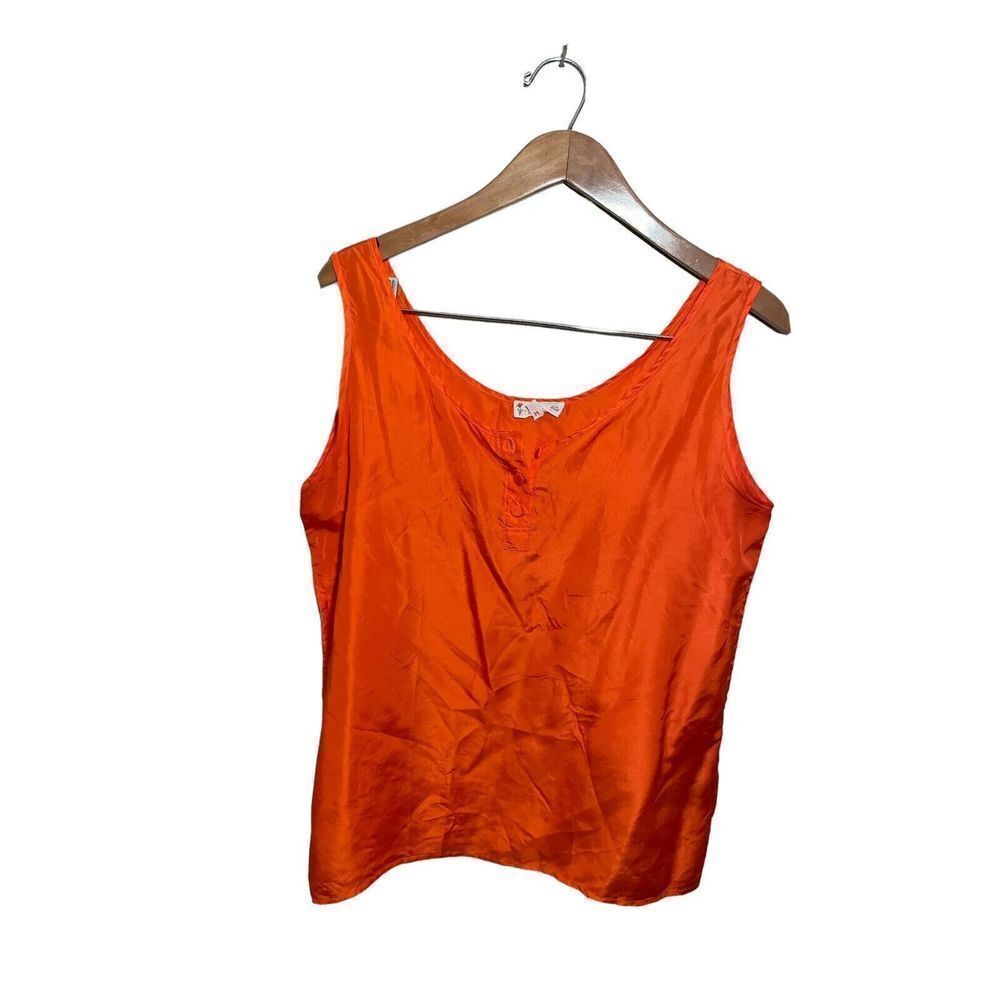 Pura Setasilk Top Womens Medium Sleeveless Buttons Orange